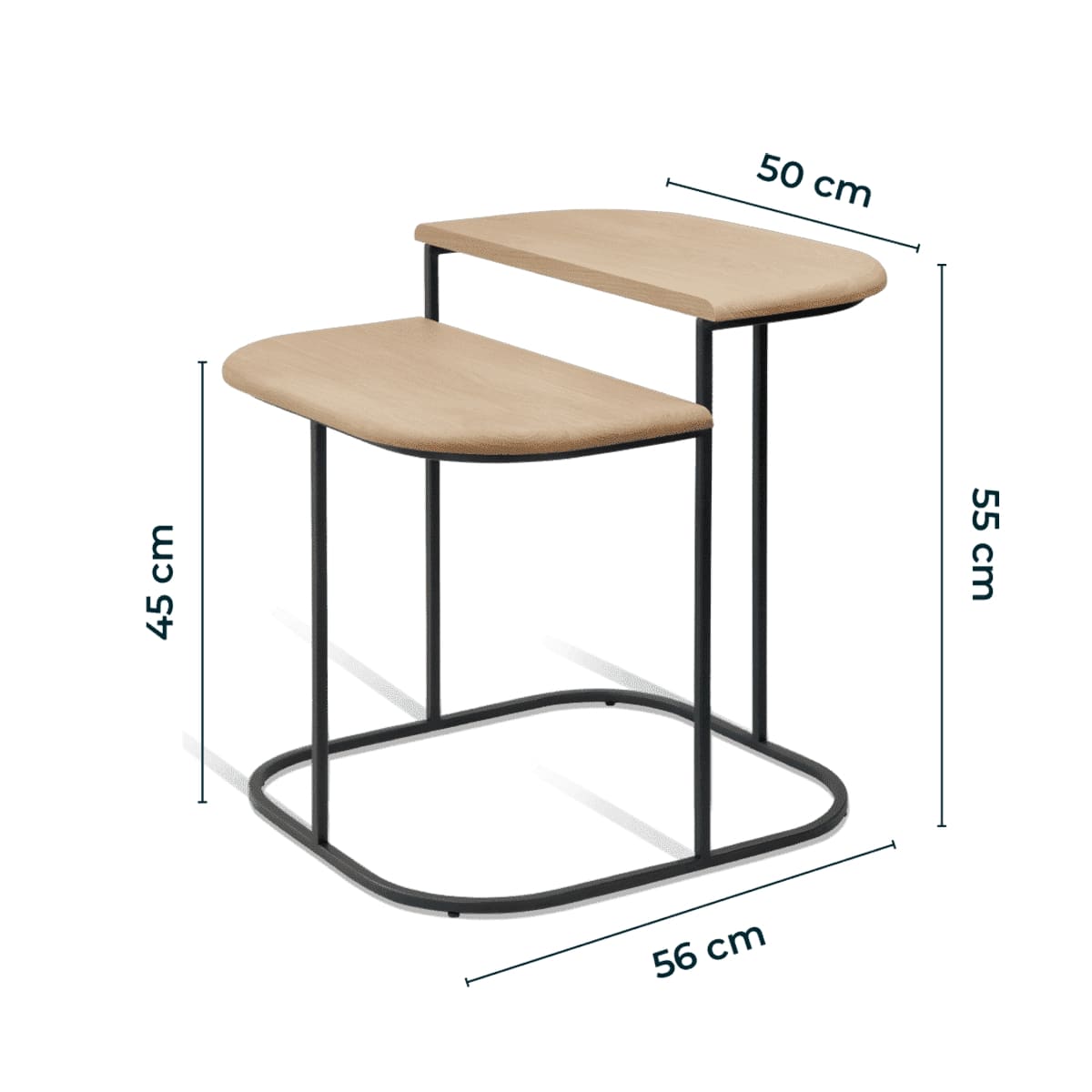 dimensions de la table basse à deux plateaux en chêne massif  fabriquée en Europe
