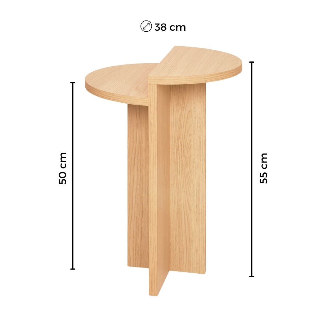 dimensions de la petite table d'appoint ronde en chêne naturel Anka Kulile