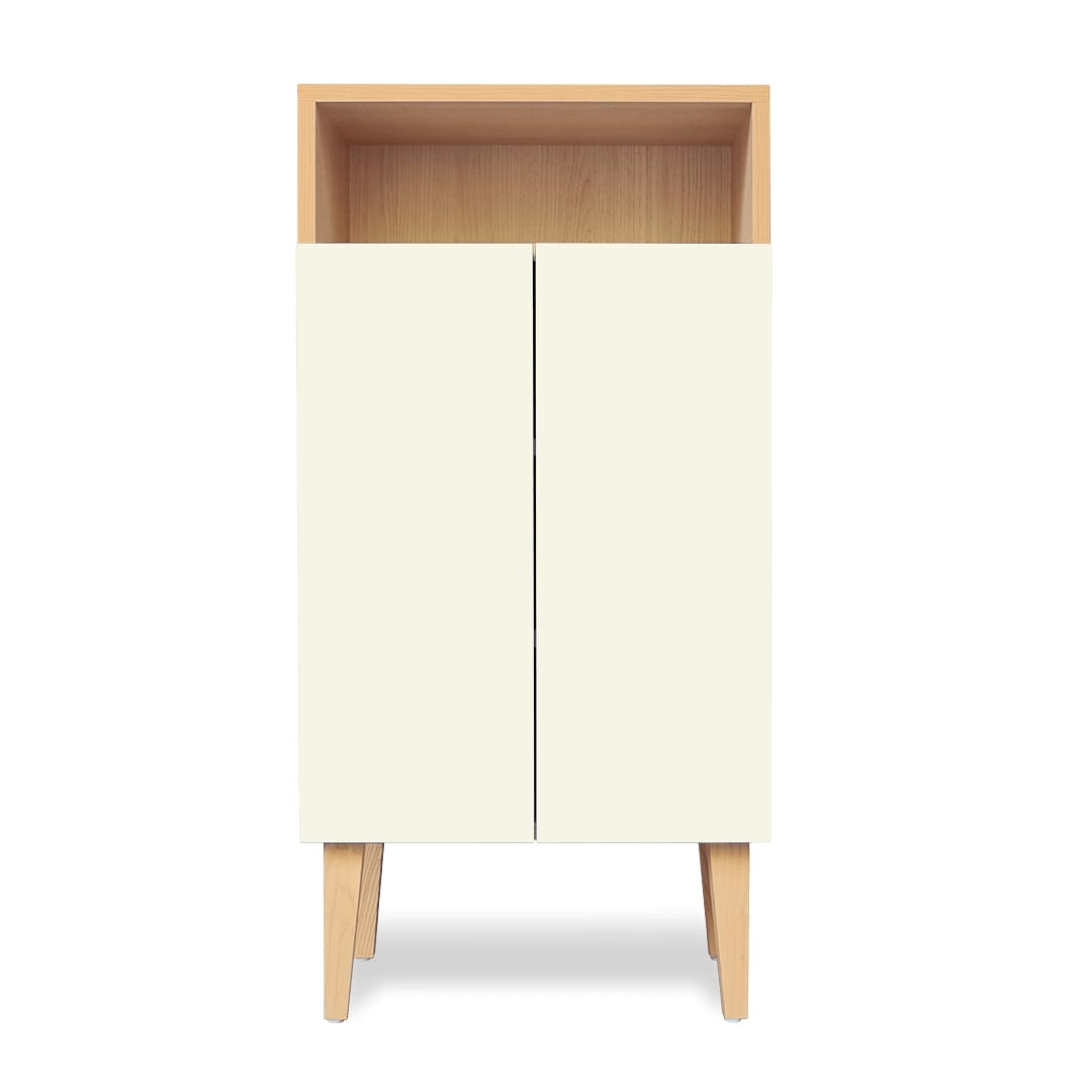 petit meuble d'entrée ENKI en chêne et portes blanc sable de la marque Kulile