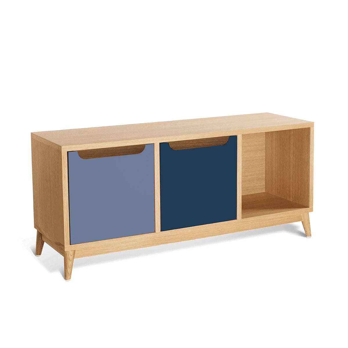 meuble bas à tiroirs KILT de la marque Kulile en chêne naturel et duo de bleu