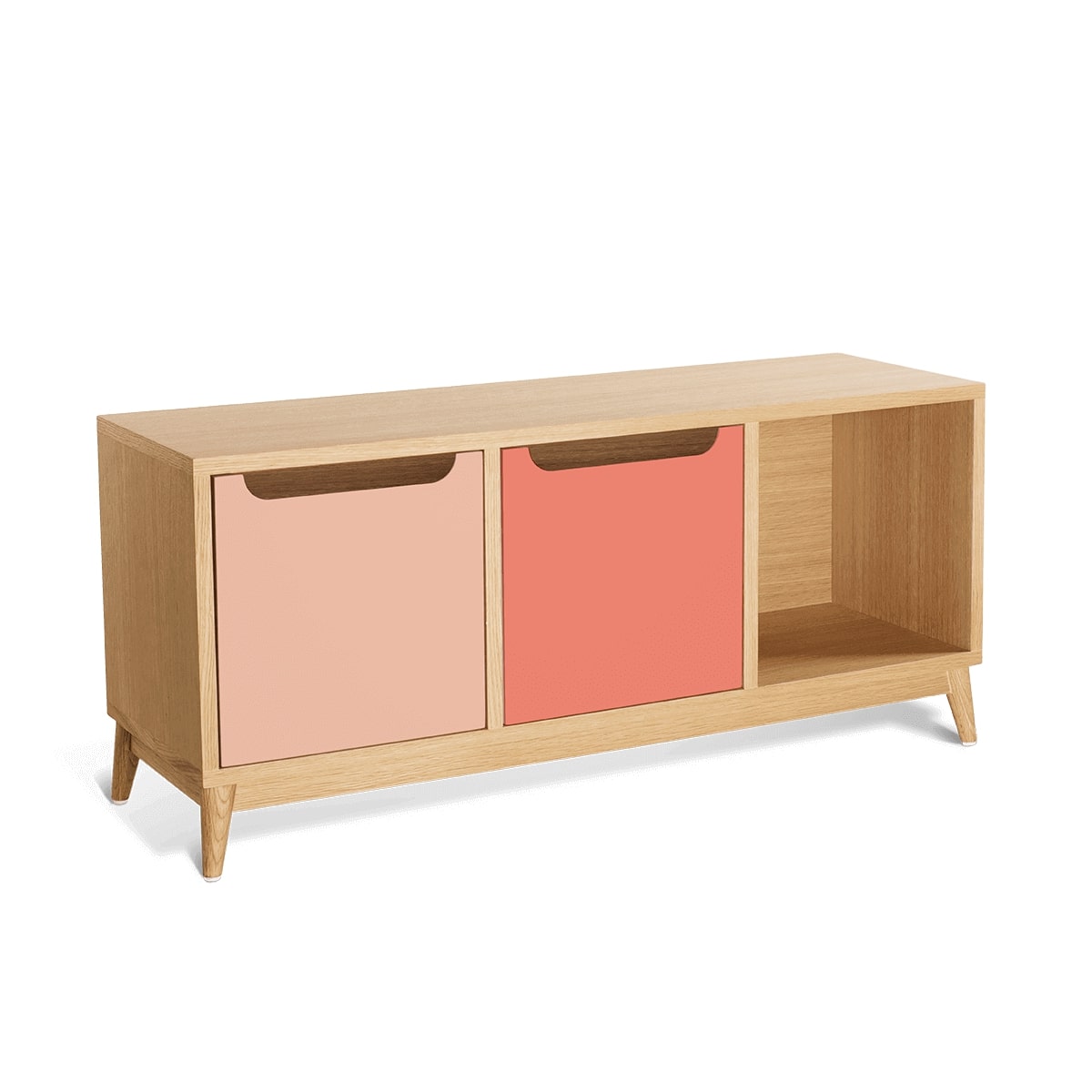 meuble bas à tiroirs KILT de la marque Kulile en chêne naturel et duo de rose